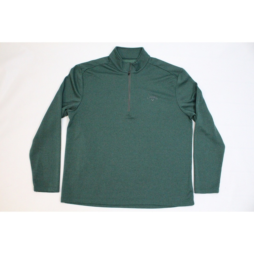 Callaway Mens Large Green Heathered Waffle Knit Quarter Zip Golf Pullover BW985
